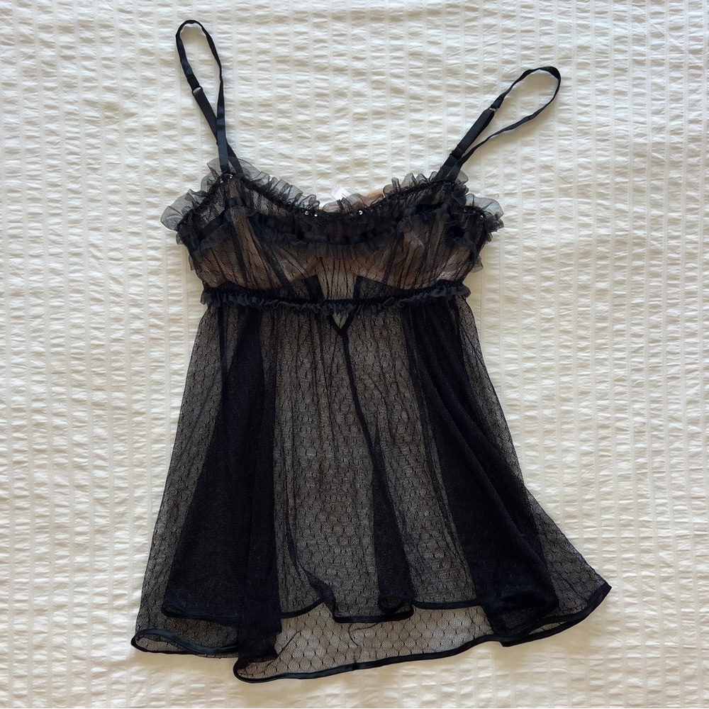 VTG Y2K Victoria’s Secret Sheer Black Milkmaid Nightie, 36C